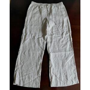 NWT Talbots 100% Linen Pants Sz 14 Pull On Beige Drawstring Straight Leg